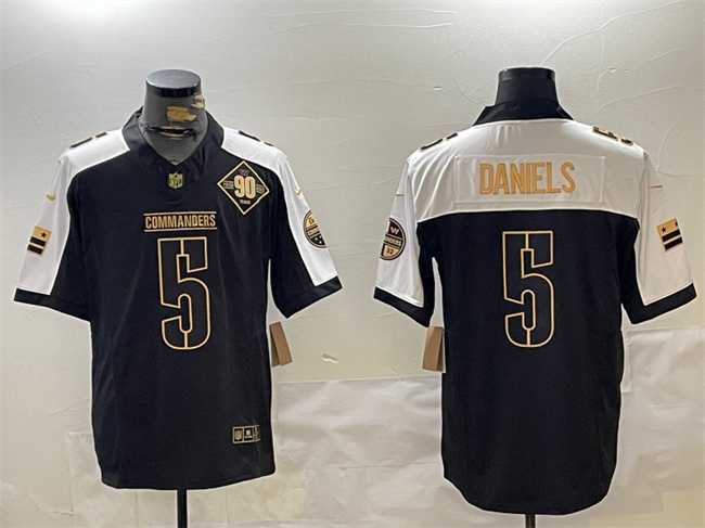Mens Washington Commanders #5 Jayden Daniels Black Gold 2024 F.U.S.E. 90th Anniversary Vapor Limited Stitched Jersey Dzhi->washington commanders->NFL Jersey